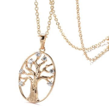 Fashion New 14K Rolled Rose Gold Oval Hollow Life Tree with AAA Zircon Diamonds Necklace - Fine Jewellery